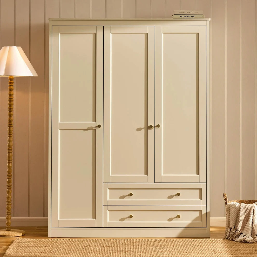 Cream 3 Door Wardrobe with Drawers | Furnitell furnitell
