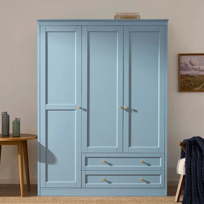 Sky Blue 3 Door Wardrobe with Drawers | Furnitell furnitell