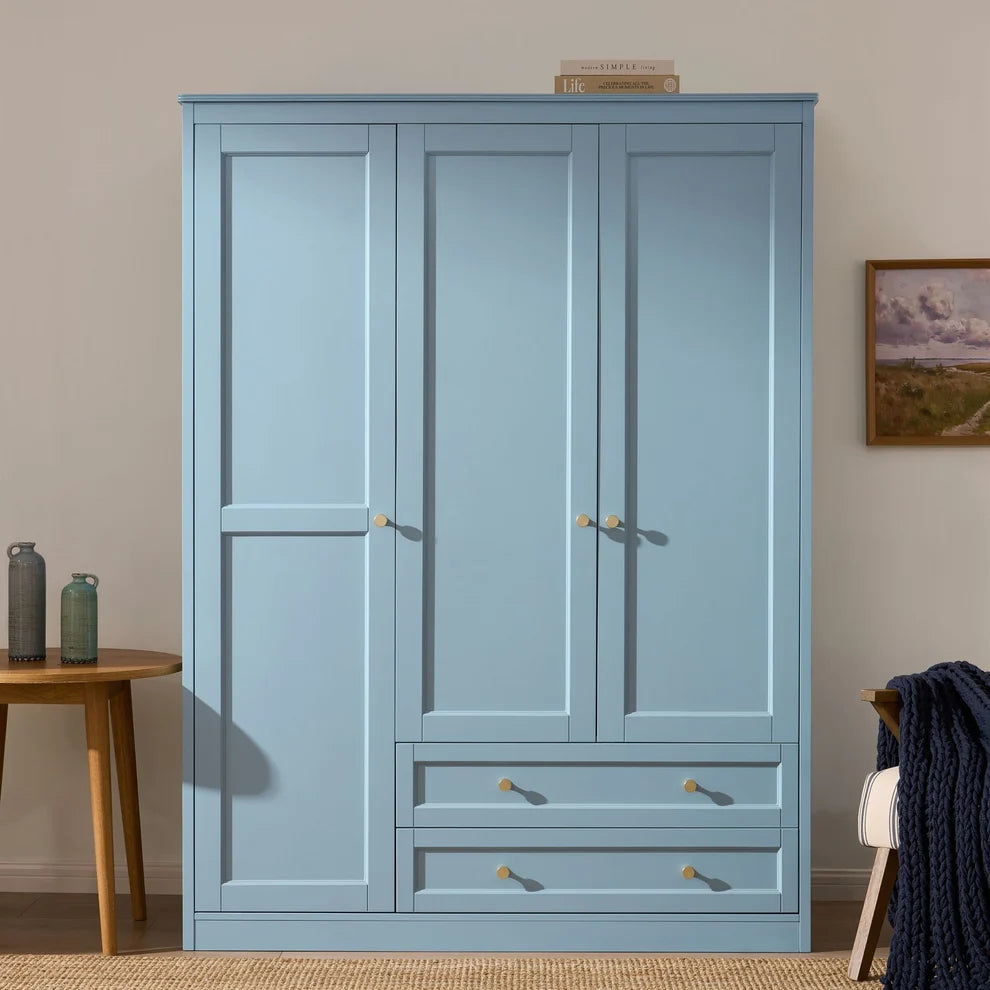 Sky Blue 3 Door Wardrobe with Drawers | Furnitell furnitell