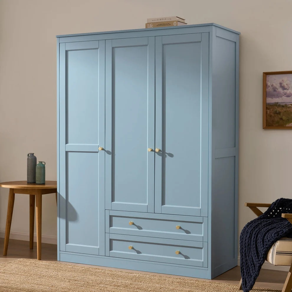 Sky Blue 3 Door Wardrobe with Drawers | Furnitell furnitell