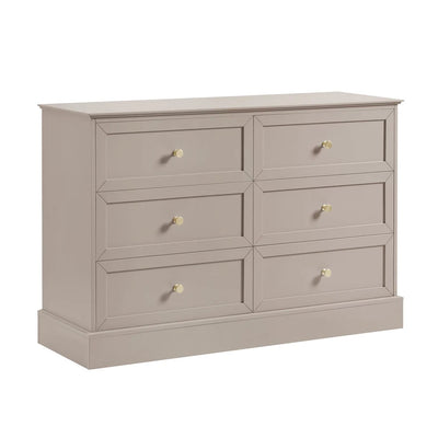 Taupe 6 Drawer Chest with Gold Knobs Furnitell