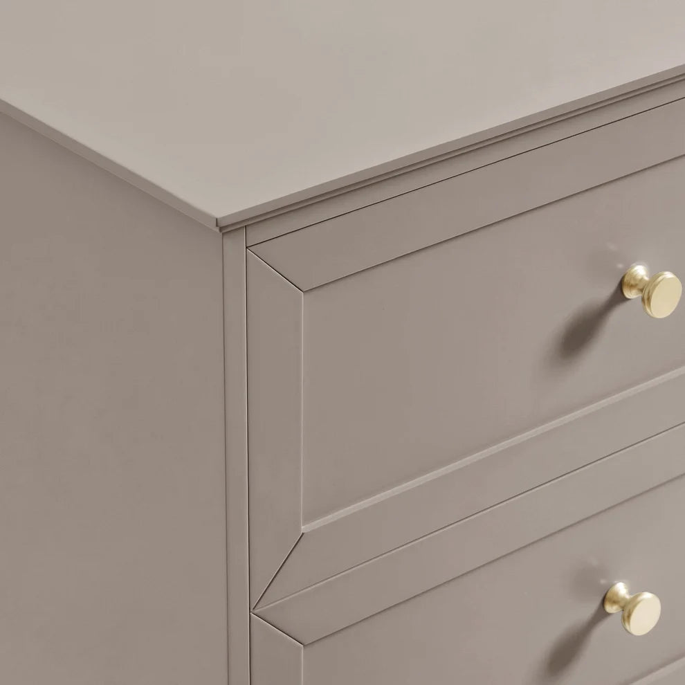 Taupe 6 Drawer Chest with Gold Knobs Furnitell