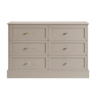 Taupe 6 Drawer Chest with Gold Knobs Furnitell