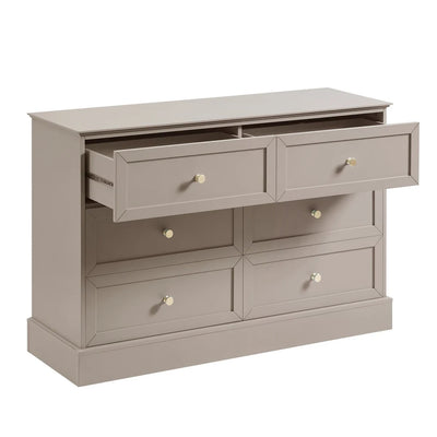 Taupe 6 Drawer Chest with Gold Knobs Furnitell