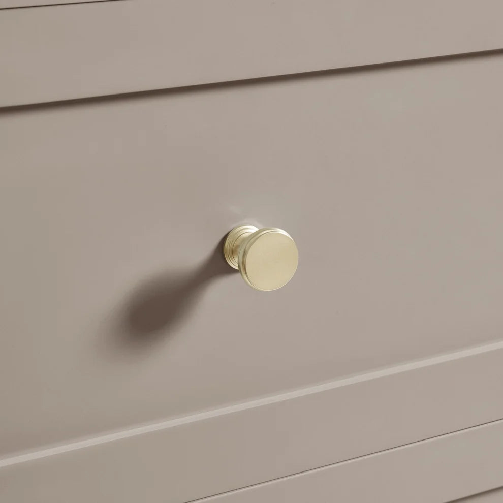 Taupe 6 Drawer Chest with Gold Knobs Furnitell