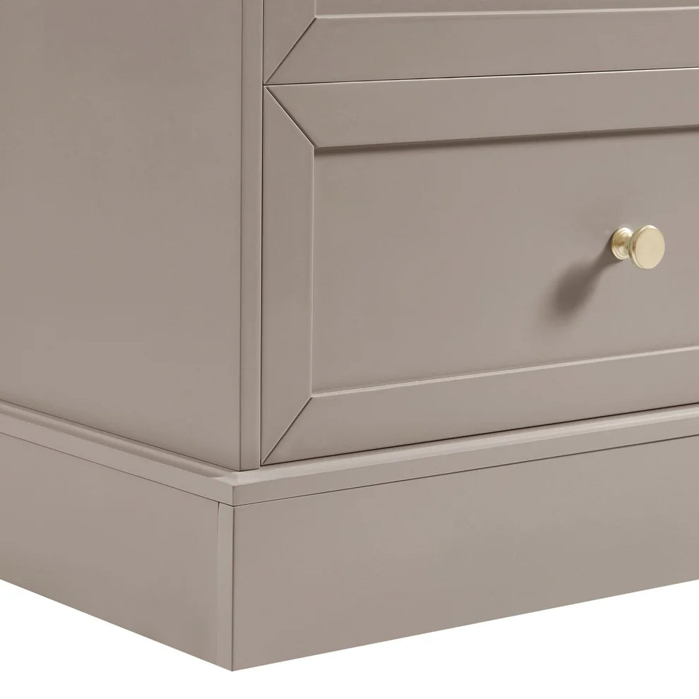 Taupe 6 Drawer Chest with Gold Knobs Furnitell