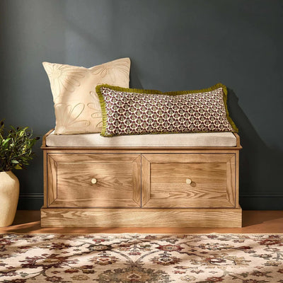 Light Wood Storage Bench with Cushioned Seat & 2 Drawers furnitell
