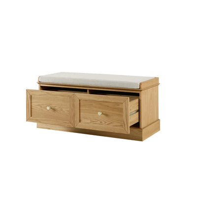Light Wood Storage Bench with Cushioned Seat & 2 Drawers furnitell