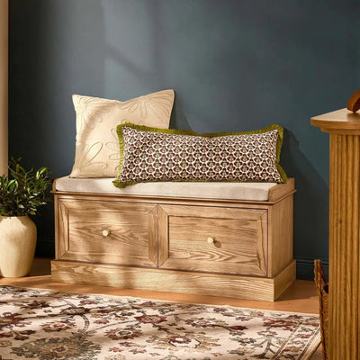 Light Wood Storage Bench with Cushioned Seat & 2 Drawers furnitell