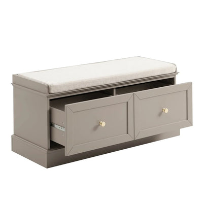 Taupe Storage Bench with Cushioned Seat & 2 Drawers Furnitell