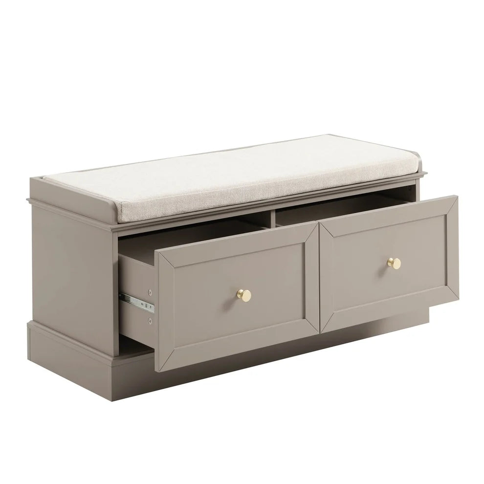 Taupe Storage Bench with Cushioned Seat & 2 Drawers Furnitell