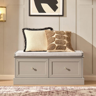 Taupe Storage Bench with Cushioned Seat & 2 Drawers Furnitell