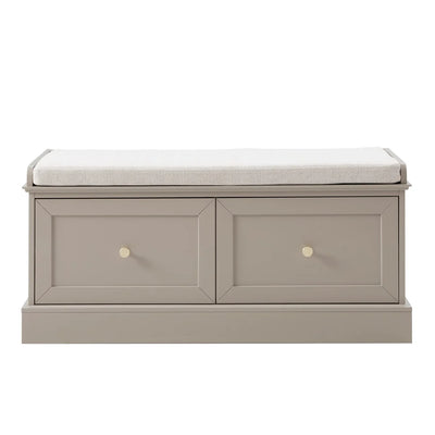 Taupe Storage Bench with Cushioned Seat & 2 Drawers Furnitell