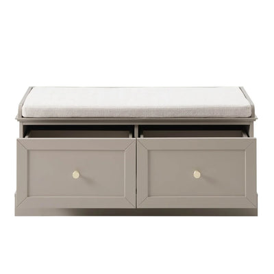 Taupe Storage Bench with Cushioned Seat & 2 Drawers Furnitell