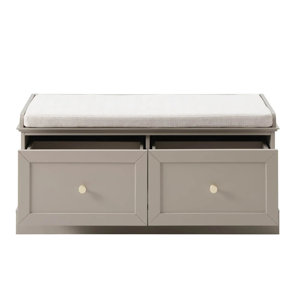 Taupe Storage Bench with Cushioned Seat & 2 Drawers Furnitell