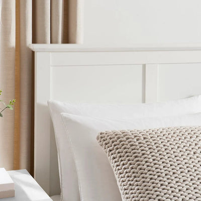 White Wooden Bed Frame with Panel Headboard furnitell