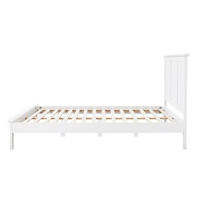 White Wooden Bed Frame with Panel Headboard furnitell