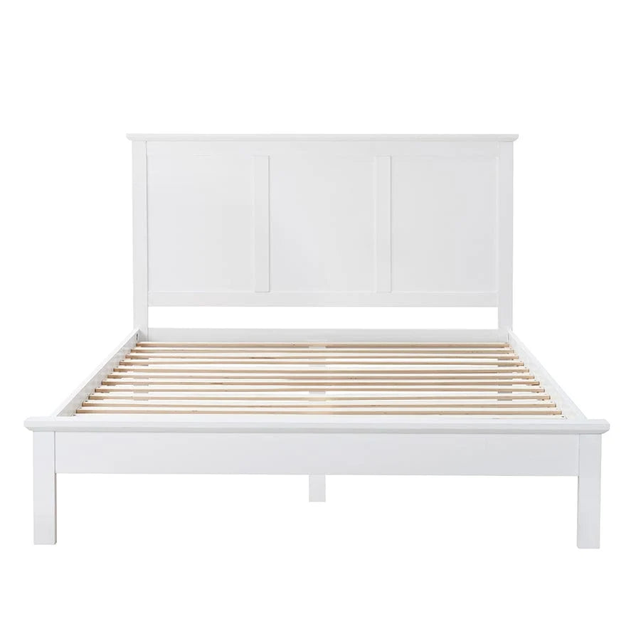 White Wooden Bed Frame with Panel Headboard furnitell