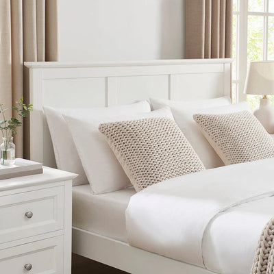 White Wooden Bed Frame with Panel Headboard furnitell