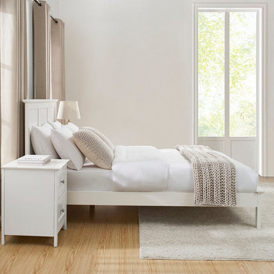 White Wooden Bed Frame with Panel Headboard furnitell