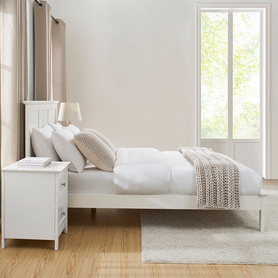 White Wooden Bed Frame with Panel Headboard furnitell