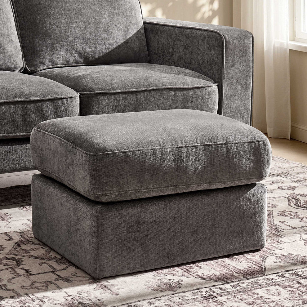 Grey Chenille Pouffe Ottoman | Furnitell Furnitell