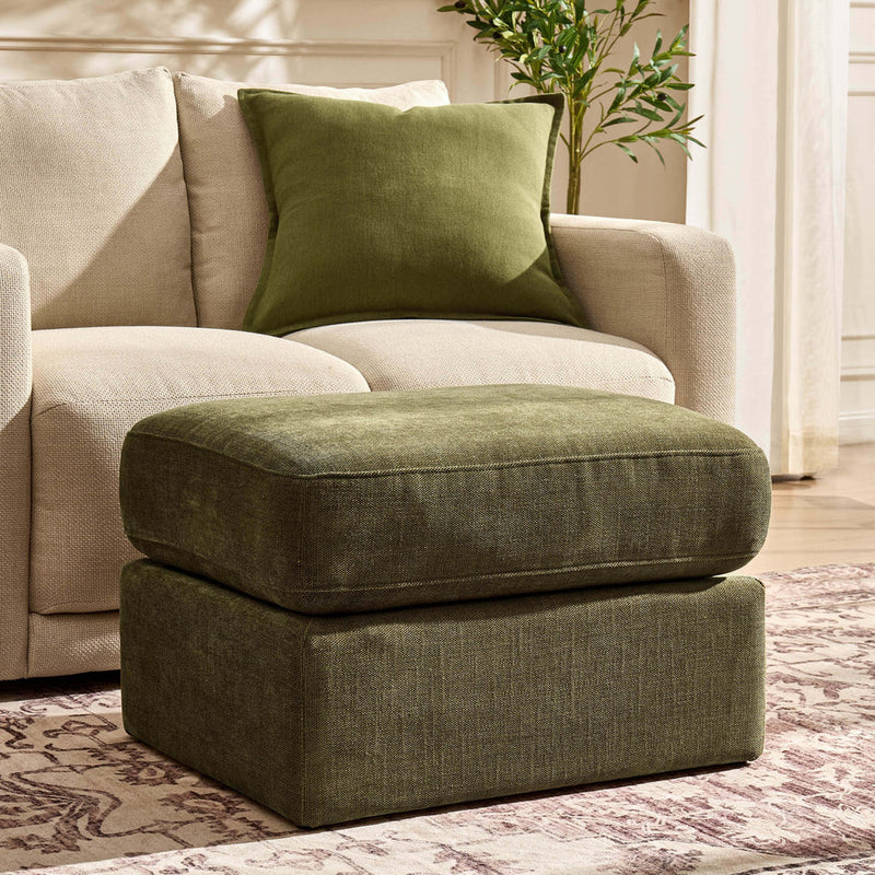 Olive Green Chenille Pouffe Ottoman | Furnitell furnitell