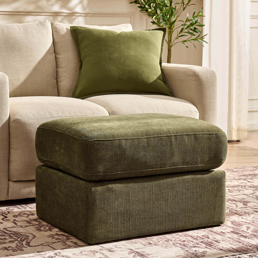 Olive Green Chenille Pouffe Ottoman | Furnitell furnitell