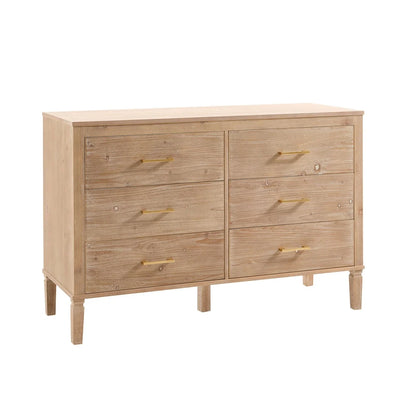 Washed Wood 6 Drawer Chest with Gold Handles & Raised Legs Furnitell