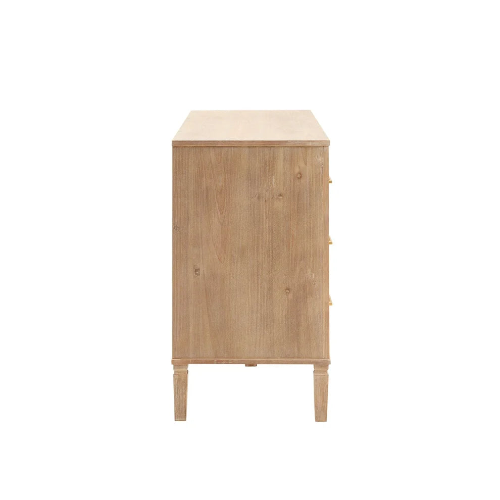 Washed Wood 6 Drawer Chest with Gold Handles & Raised Legs Furnitell