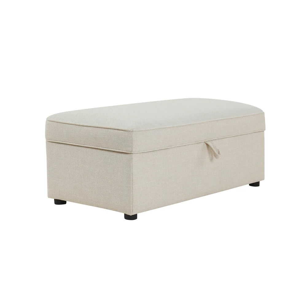 Beige Upholstered Storage Ottoman Bench furnitell
